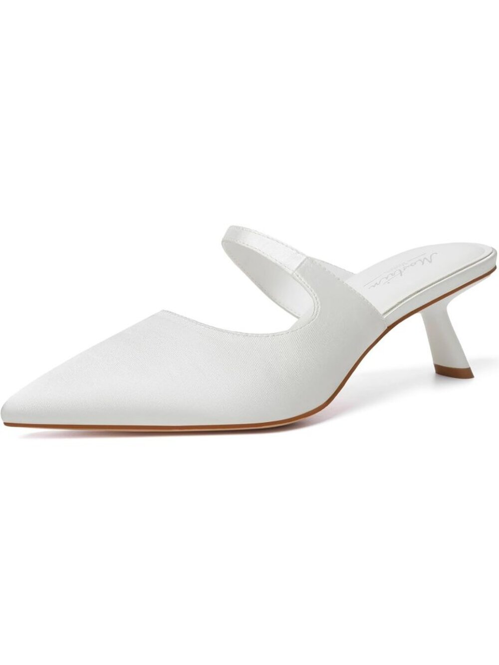 Women's White-Satin Patent Leather Kitten Heels Pointed Toe Pumps Dressy Shoes